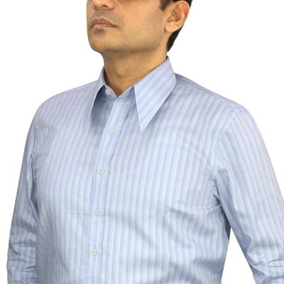 Mens Spear Arrow Point Dagger Collar Shirt Blue Stripes 1970s Vintage Goodfellas