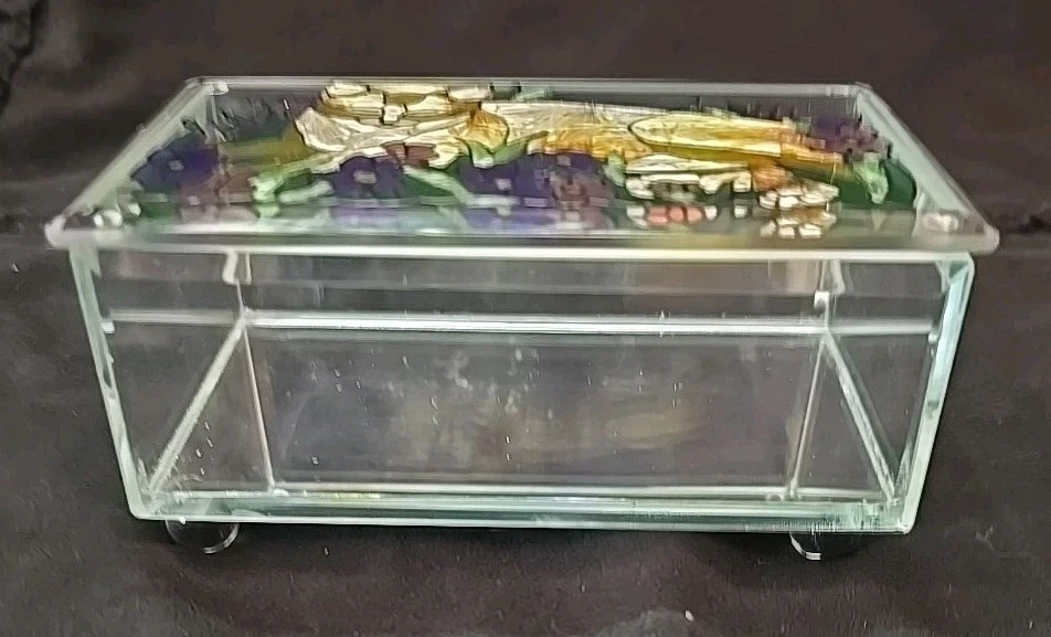 Vintage Joan Baker Designs Stain Glass Orange Cat Hand Painted Trinket Box  - Image 2 of 4