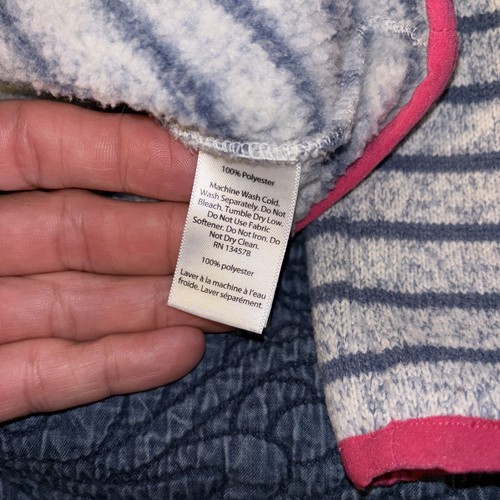 Vineyard Vines Youth M Sweater Girls 1/4 Zip Striped LS Blue Gray Pink Trim Logo - Picture 8 of 10