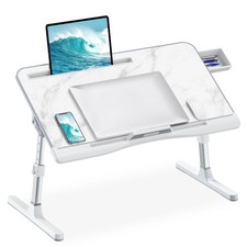 Adjustable Folding Lap Desk with Drawer - Bed Laptop Tray, Marble 23.6 14 in