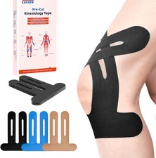 Precut Kinesiology Tape for Knees 20 Pcs Waterproof Elastic Pain Relief Black