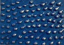 ACEO Original Mixed Media Acrylic Art Painting Abstract Shiny Blue Rain 3D ATC