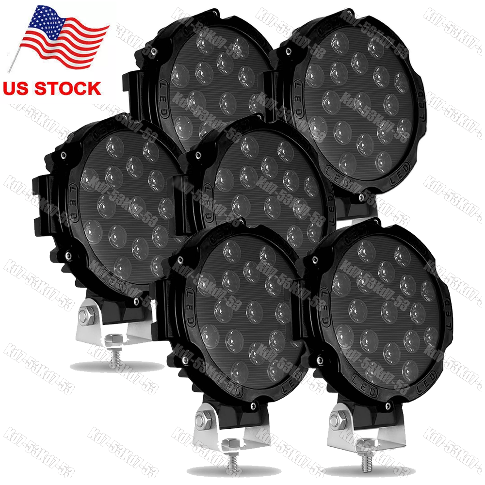 6x 7Inch LED Work Light Bar DRL 600W Round Combo For Driving Offroad Truck 4WD