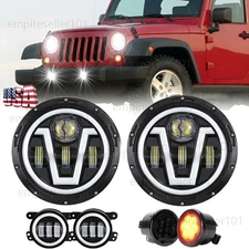 DOT 7inch Round Halo LED Headlights Fog Turn Signal Lights for Jeep Wrangler JK