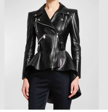 Alexander McQueen Leather Peplum Biker Jacket Size 40 (US 4)