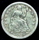 1854 Seated Liberty Half Dime Fine Features 90% Silver, Variety 3 Arrows at Date