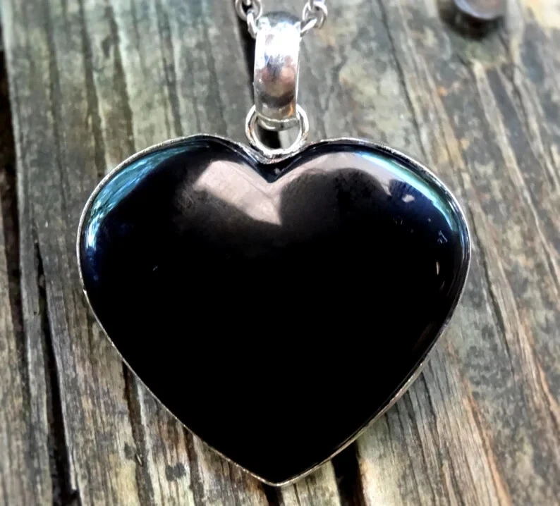 Increíble Ónice Negro Forma Corazón Piedra 925 Plata de Ley Hecho a Mano Collar - Imagen 4 de 4
