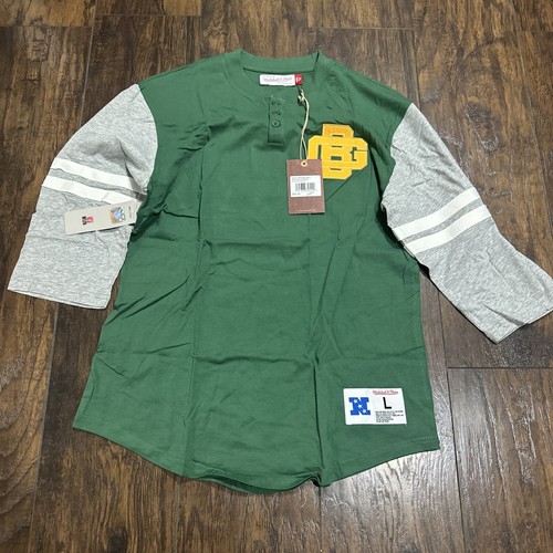 Mitchell & Ness NFL Green Bay Packers 3/4 Arm Henley Shirt Herren Large Neu mit Etikett