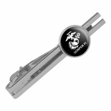 Marine Corps USMC Semper Fi Black White Round Tie Bar Clip Clasp Tack Silver