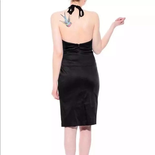 Vestido halter Cache vintage años 90 satinado movible para mujer talla 4 negro clásico sin espalda - Imagen 2 de 16