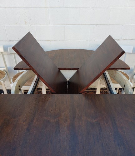 Willy Rizzo For Mario Sabot Postmodern Lacquer Walnut Dining Table + 6 Chairs - Picture 5 of 9