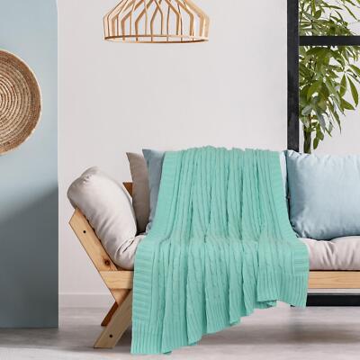 100% Baumwolldraht Stricken Dekorative Bettwäsche Decke Hellgrün 70 x 78 Zoll