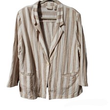 Chicos Size 3 US 16 or XL Linen Blend Cream Blazer Jacket Long Sleeve