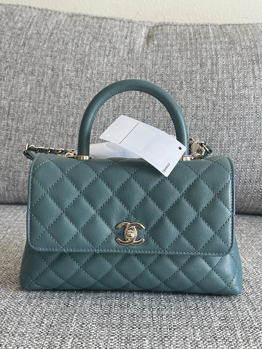 Chanel Caviar Quilted Small Coco Handle Flap Light Blue