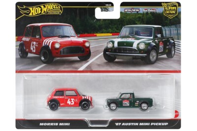 Hot Wheels HBL96-JBK97 Morris Mini #43 rot/weiss & Austin Mini Pickup #067 1:64