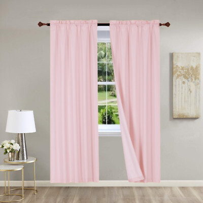 SOLID ROOM DARKENING BLACKOUT ROD POCKET LINED 2PC PANELS CURTAIN DECOR R64