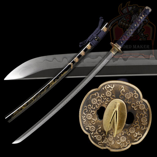 Clay Temperped T10 Steel Japanese Samurai Sword Katana Brass Tsuba Razor Sharp - Picture 1 of 17