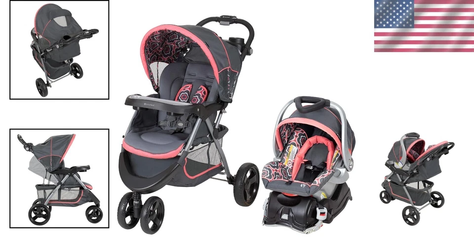 EZ Flex-Loc Coral Floral Travel System: Stroller & Car Seat Combo for Newborns - Image 2 of 4