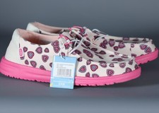 HEY DUDE WENDY YOUTH HEARTS PINK Lightweigth GIRLS Shoe Sz YT2