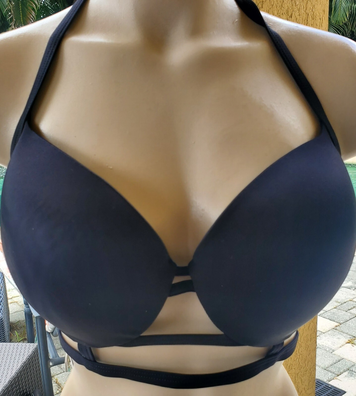 Bikini de natación Victorias Secret ROSA L DD acolchado flexión negro correa palangre-image