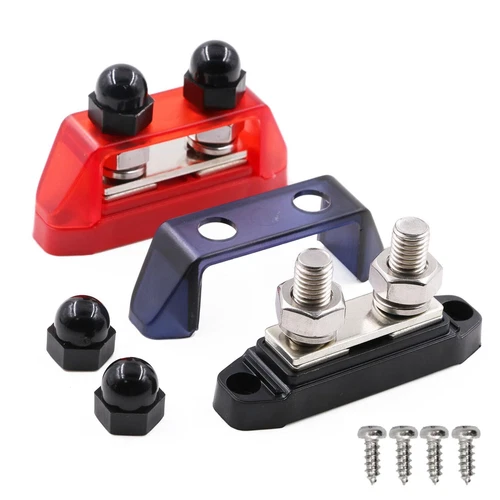 250A Bus Bar 3/8" Power Dual Studs Terminal with Cover, Red& Black 
