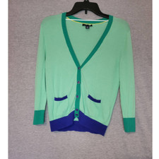 Girl's Tommy Hilfiger Green Purple Color Block Pockets Cardigan Sweater Medium
