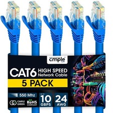 5 Pack 1.5 ft Blue Cat6 Ethernet Cable High Speed Internet Network Cord