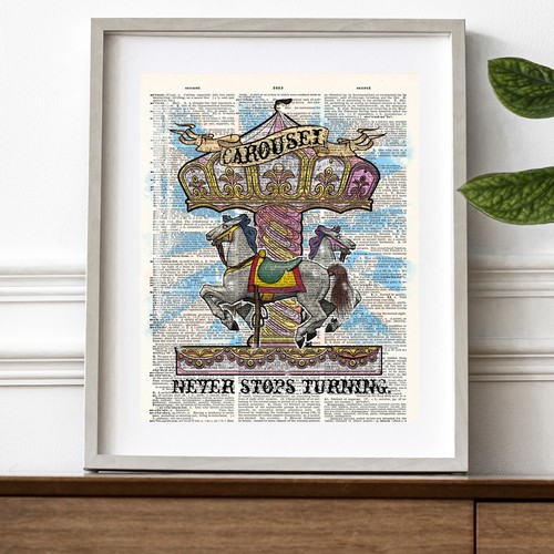 Carousel dictionary art, Carousel Horse Print, Circus Wall Art, Nursery decor - Picture 2 of 3