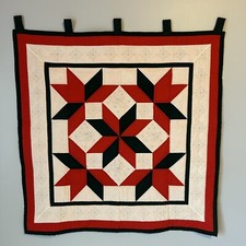 VTG Handmade Quilted Snowflake Star Wall Hanging Christmas Angel Red Green
