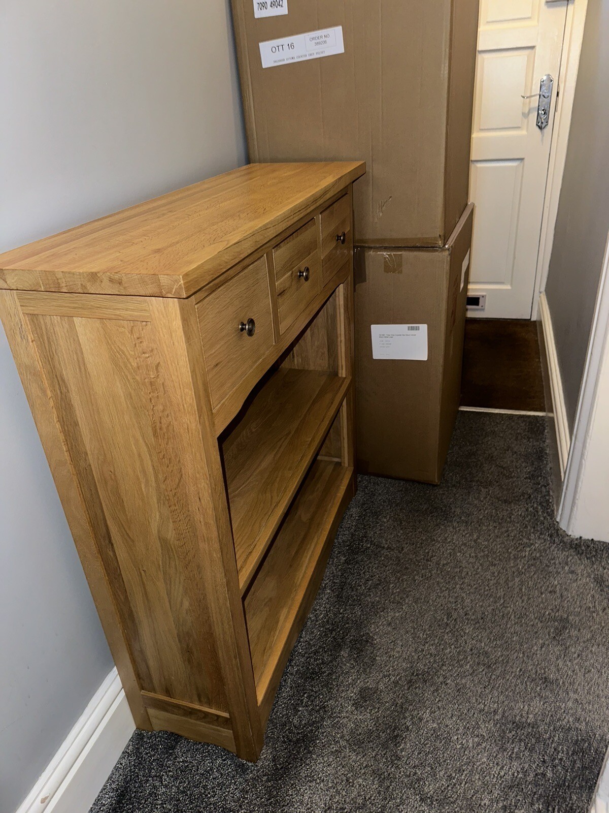 Oak Furnitureland console table with drawers and shelves eBay