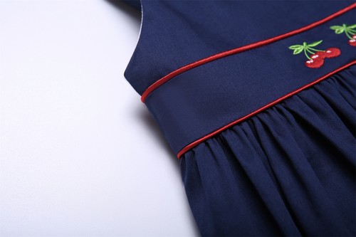 Sweet Girls Summer Dress Sleevess Peter Pan Collar Cherry Embroidery Toddler - Picture 9 of 13