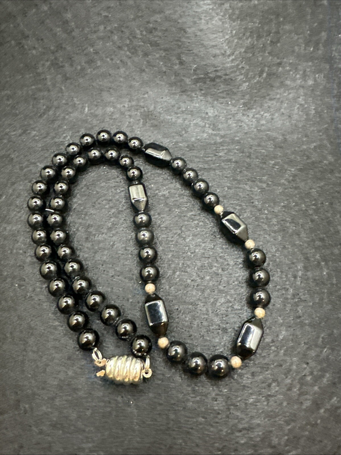 L.D.U Signed Onyx Beaded Necklace with Unique Clasp in 18-Inch Length