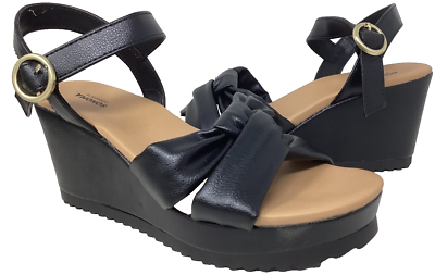 black wedge dress sandals Addyson Strappy Dress Wedge in Black – Tenni Moc's Shoe Store main image 0
