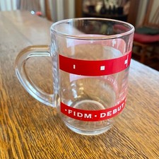 Vintage FIDM Debut '91 Textiles Suisses Glass Coffee Cup Mug Made in USA