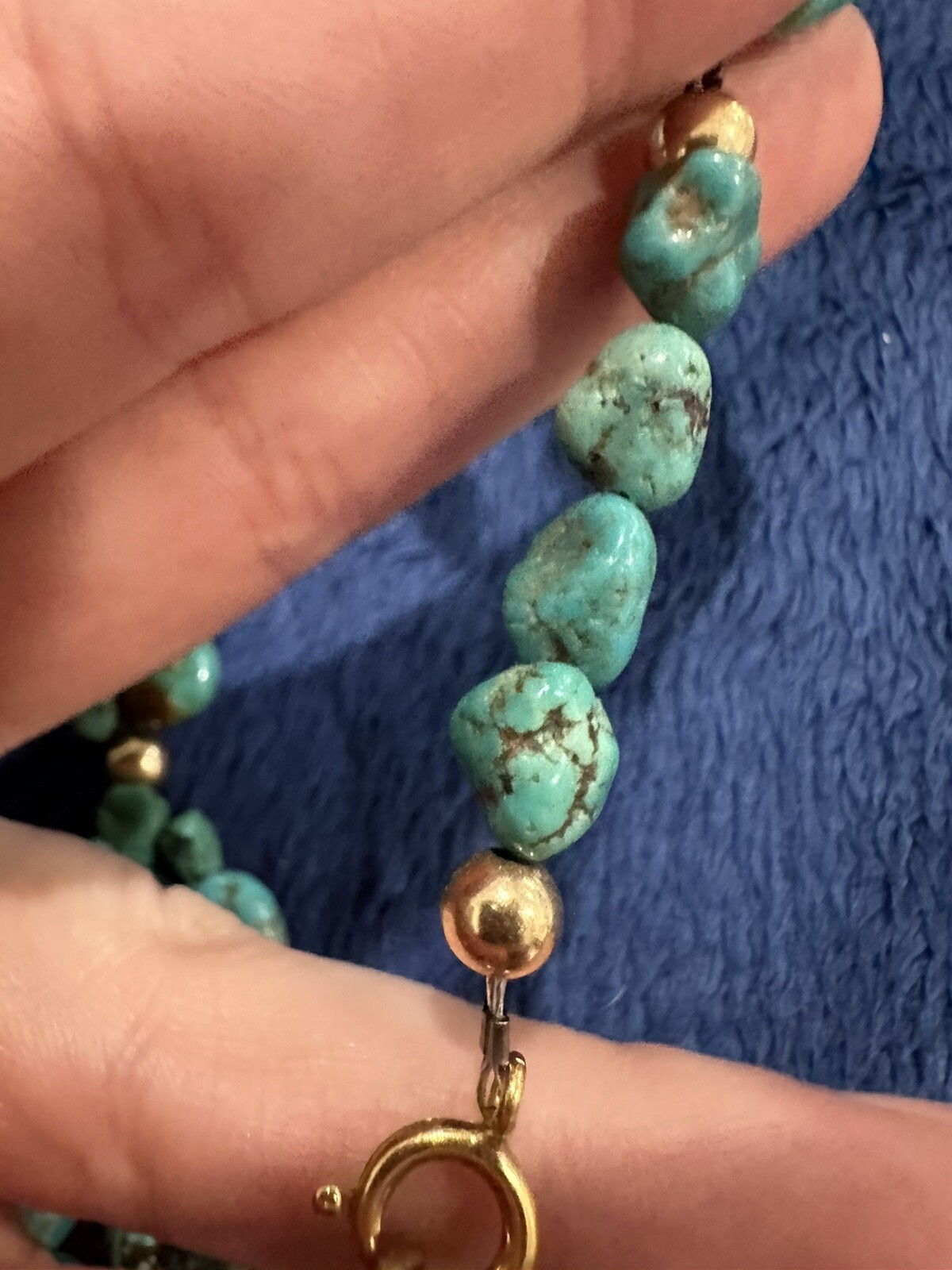 Vtg Handmade Beaded Turquoise Statement Triple St… - image 10