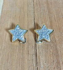 Star Shaped Rhinestone Studded Clip On Earrings Goldtone Silvertone