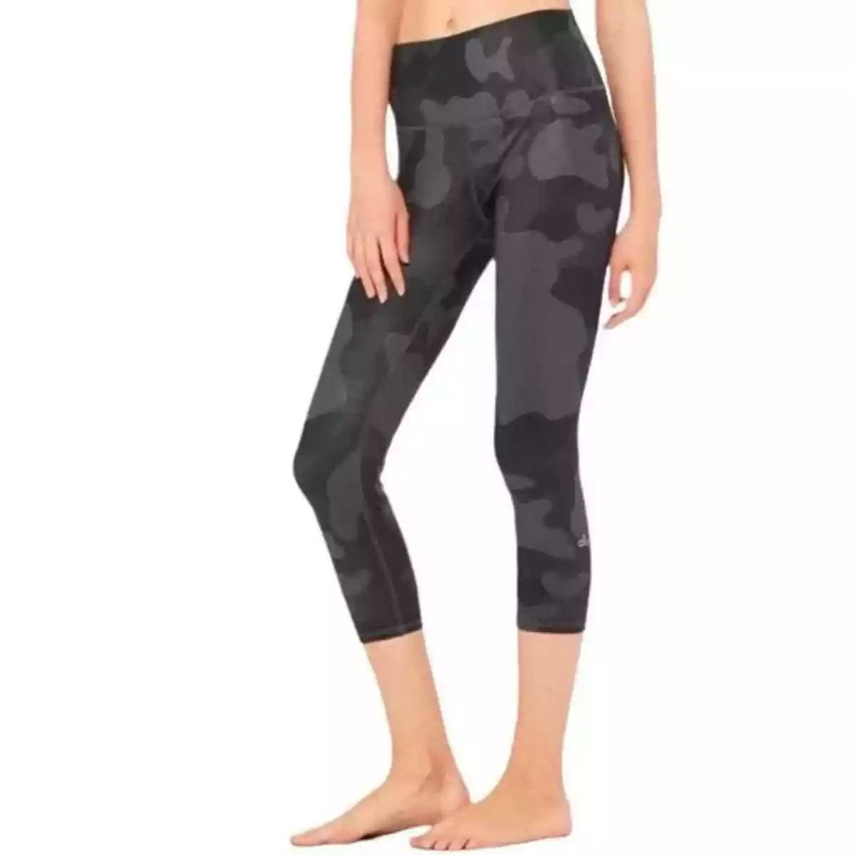 ALO Yoga Airbrush Cropped Leggings High Rise Camo Capri Black Gray