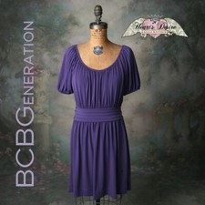 BCBGeneration Soft Gathered Plum Mini Dress Small Puff Sleeves Scoop Neck  