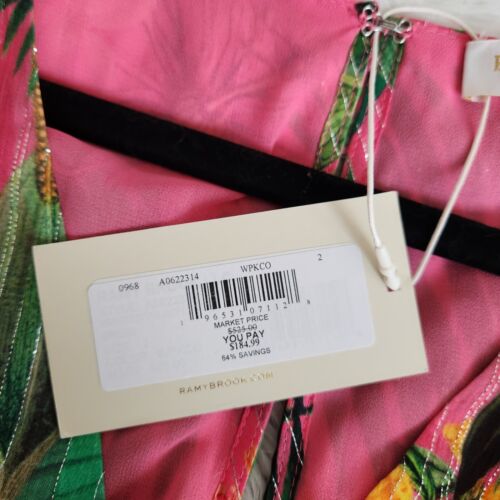 Ramy Brook bedrucktes Wilson Minikleid Größe 2 Blumenmuster Stufen Rüschen Seide V-Ausschnitt neu mit Etikett - Bild 4 von 19