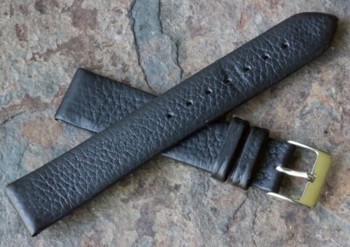 Negro mate 18 mm sin cosir genuino ternera texturizado vintage correa de reloj década de 1960 NUEVO DE LOTE ANTIGUO - Imagen 2 de 4