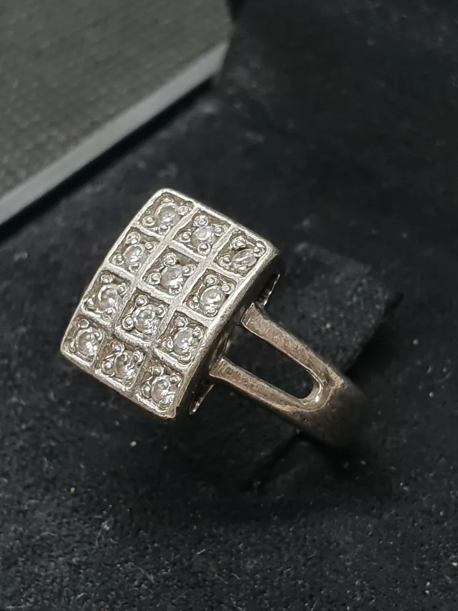 Bague en argent 925 et zirconium plateau rectangulaire Taille 54
