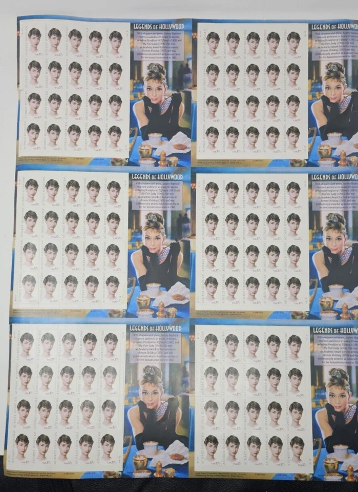 2003 Audrey Hepburn Legend of Hollywood Sc 3786 full MNH 37c Poster Size 6 Set - Image 2 of 4