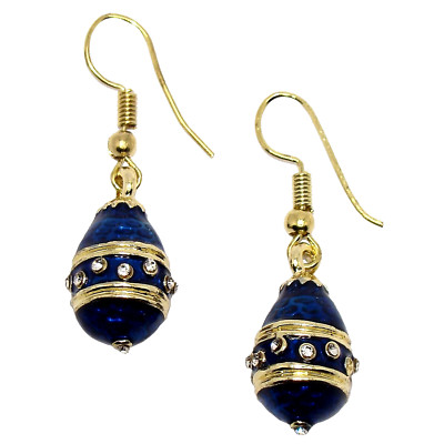 Boucles D'oreilles Pendantes Style Fabergé – Œuf émail Rouge – Cadeau Original