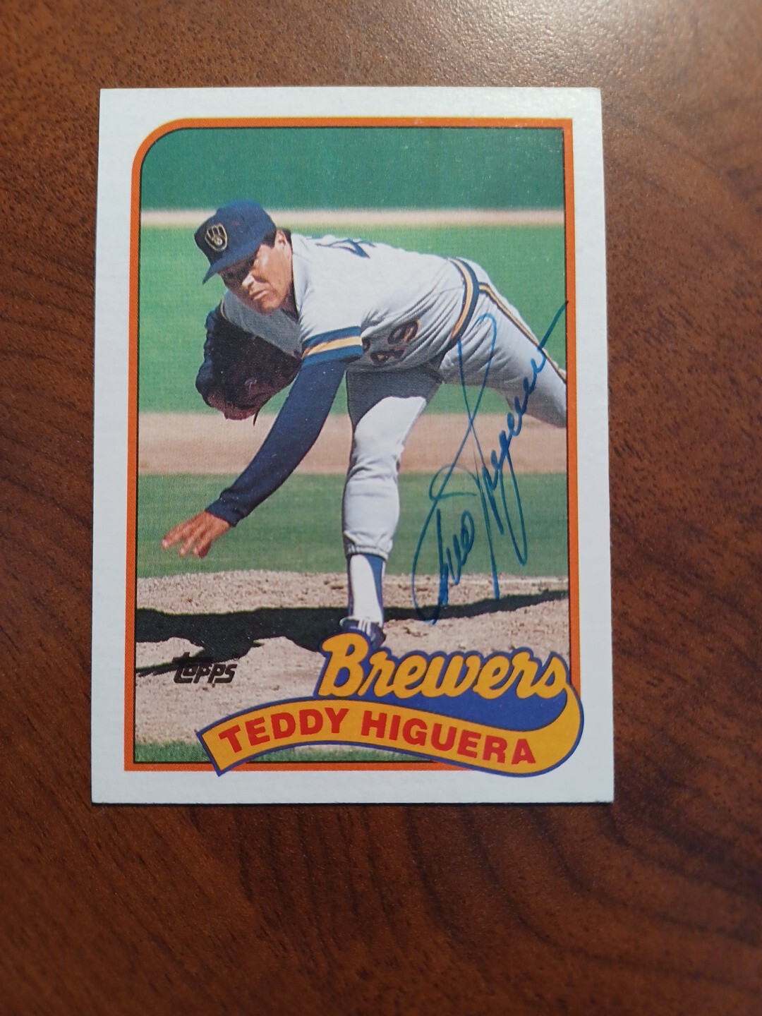 TED TEDDY HIGUERA 1989 Topps # 595 autographed signed card BREWERS 89 AUTO
