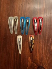 Vintage Metal Snap Hair Clips Barrettes Lot Of 8 Silver Red Blue White Orange