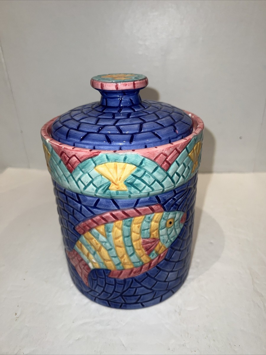 Vintage 1995 Clay Art Mosaic Fish Canister With Lid Some Chips | eBay