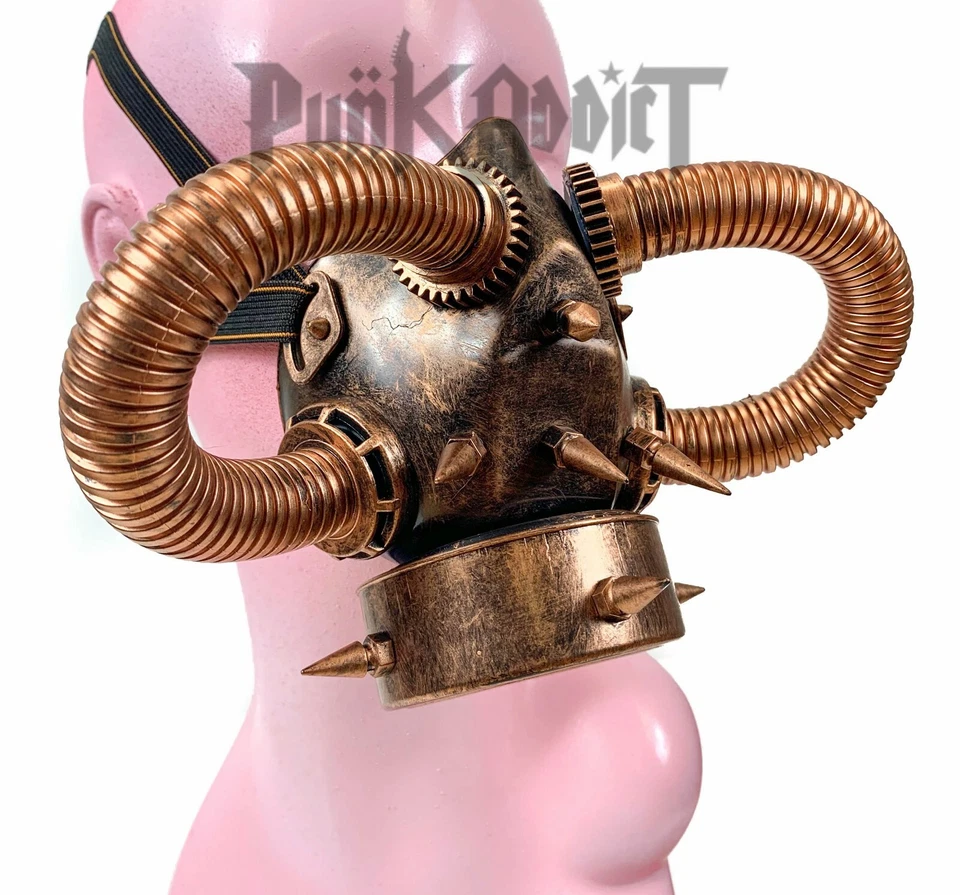 Máscara de gas respirador tubo dorado pico steampunk Halloween hombre ardiente juegos con disfraces  Foto 4 de 4