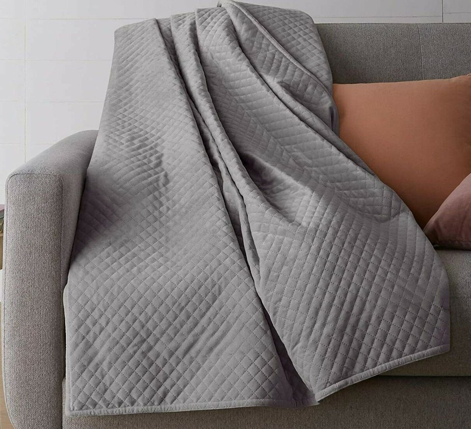 Grey Quilted Minky Velvet Weighted Blanket Cover 48X72 Twin Fast