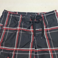 OP Ocean Pacific Board Shorts Mens Small 28-30 Black Plaid Print Cargo Swim