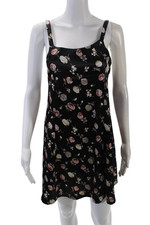 Reformation Womens Square Neck Floral Printed Satin Mini Dress Black Size XS/S